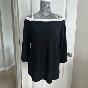 INC International Concepts Black and White Off-Shoulder Blouse